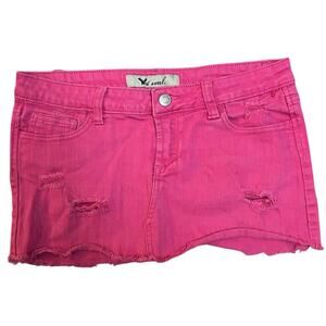 Y2K Wet Seal Pink Low Rise Micro Mini Skirt Juniors 7 Distressed Grunge Mallcore